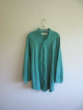 We The Free Green & White Button Down XL Long Sleeve 100% Cotton Tunic Top